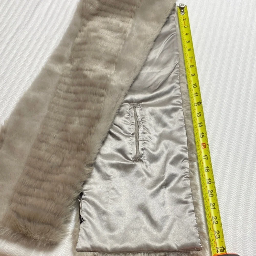 Banana Republic Faux Fur Scarf | Taupe Beige | Satin Lined | 48” Luxury Wrap